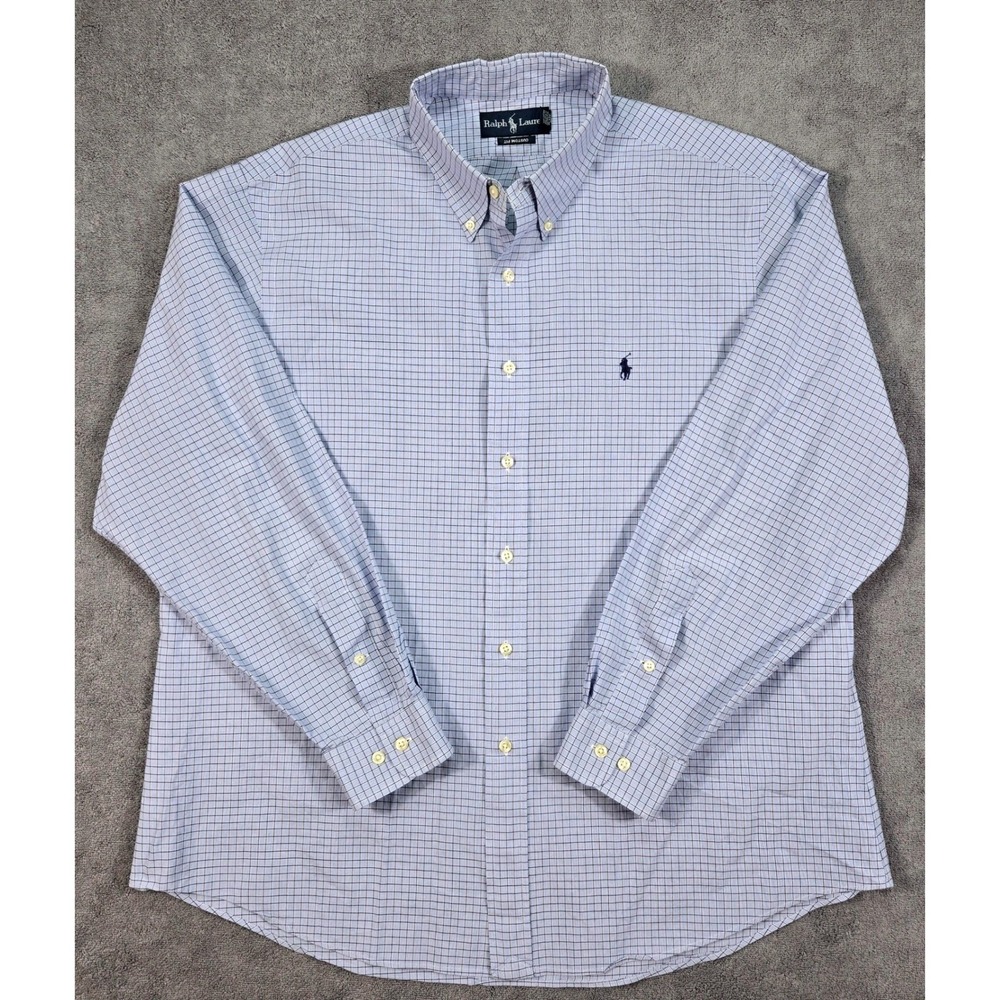 Ralph Lauren Button Down Mens 17.5 34/35 Blue Check Excellent Custom Fit Cotton - Picture 3 of 16